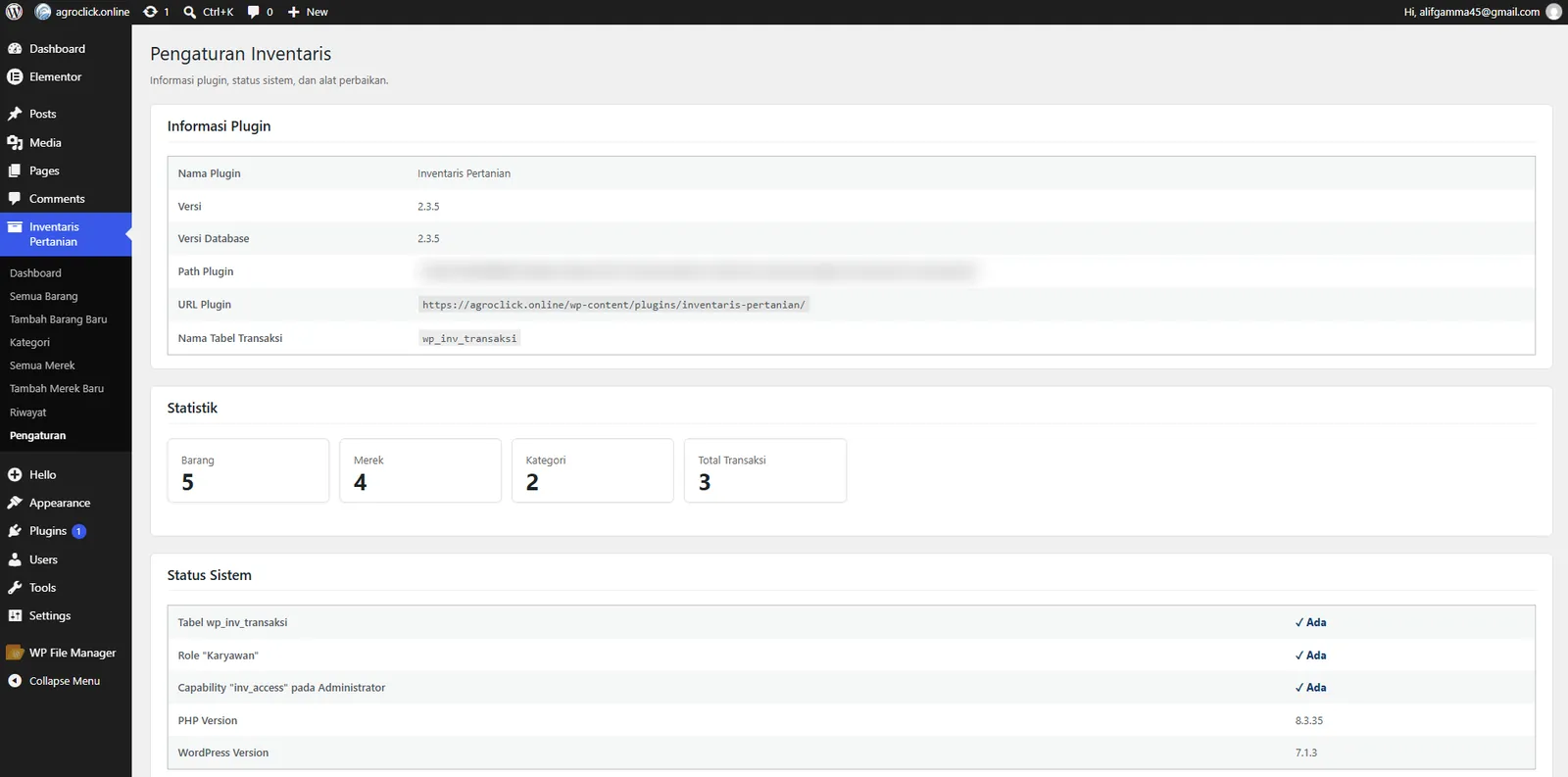 Plugin information, statistics and system status
